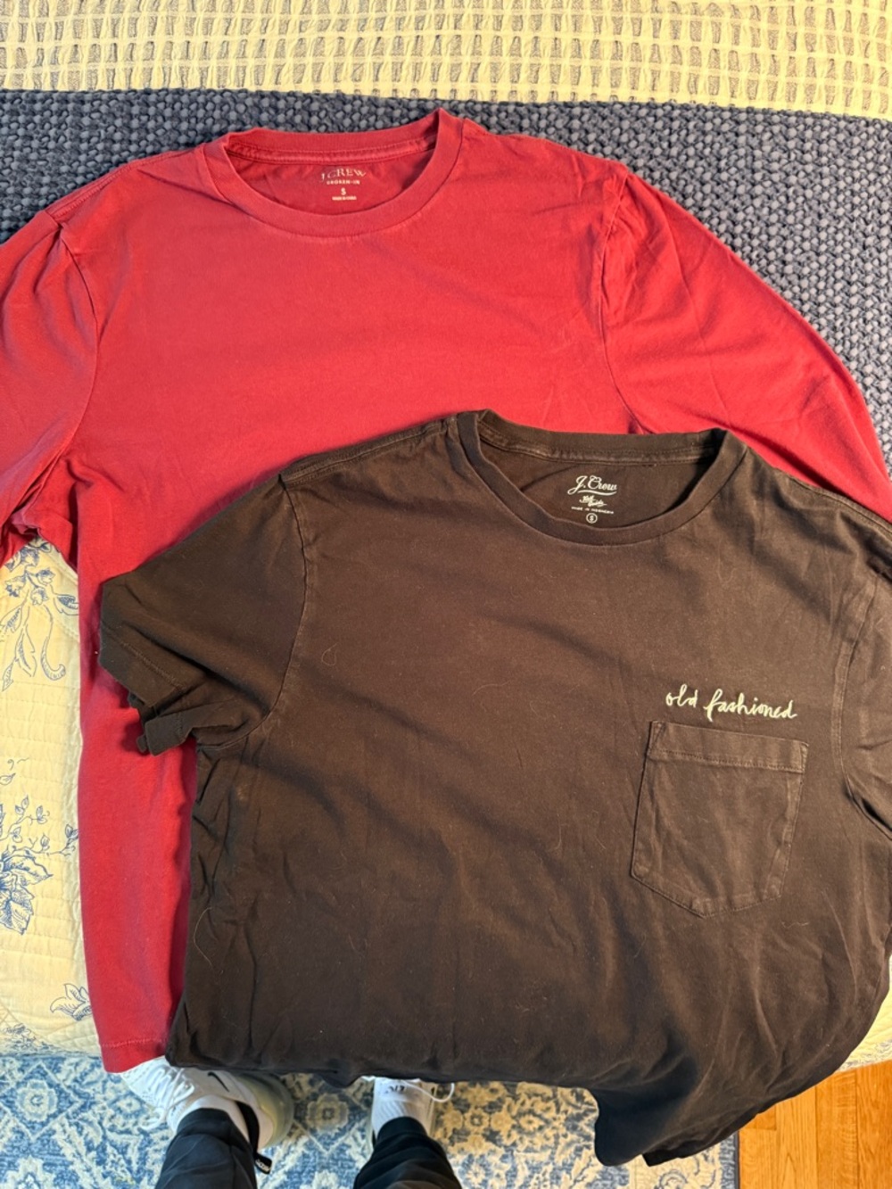 J. Crew Red Crewneck Tee & Black Pocket 'Old Fashioned' Tee